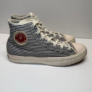 PF Flyers Navy White Stripe Hi Top  7.5 Nautical Preppy Vintage Style Coastal